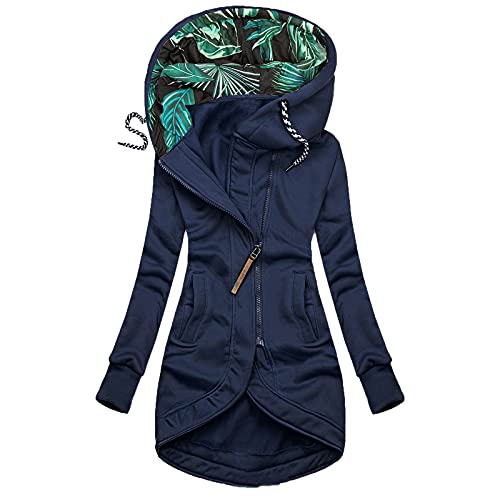 EMATOP Kapuzenjacke Damen Lang Elegant Sweatshirt mit Kapuze Mantel Casual Lose Sweatjacke Warm Gefüttert Hoodies Baumwolle Einfarbig College Jacke Winter Kuschelig Kapuzenpullover Outwear