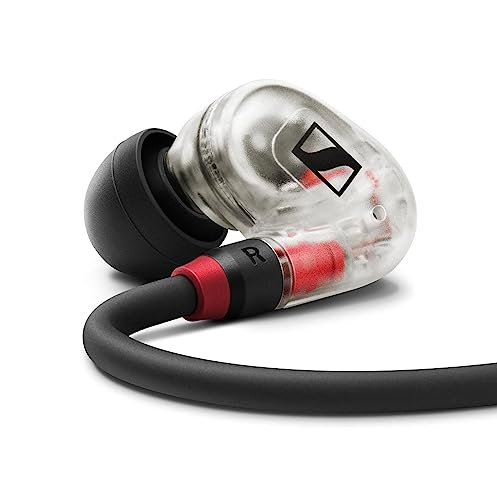 Sennheiser IE 100 PRO CLEAR Dynamische In-Ear-Hörer | Neuartiger 10mm-Breitbandwandler für Präzisen Monitoring-Sound | 1,3m Kabell und S/M/L-Silkon-Adapter Enhalten | Klar & Schwarz (508941)