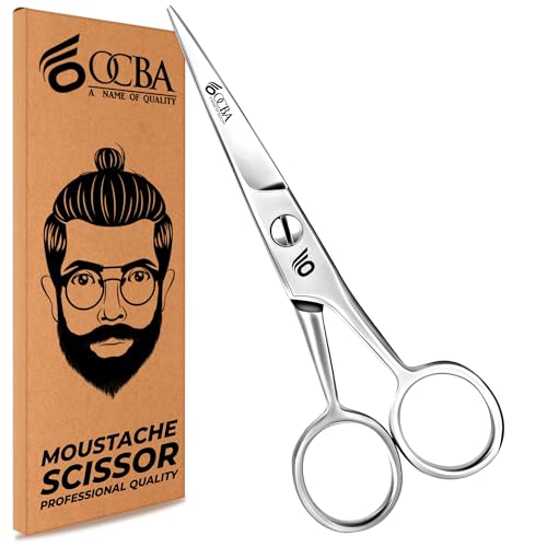 OCBA Bartschere professionelle Schnurrbartschere Ohren- und Nasenhaarschneideschere aus Edelstahl sichere Verwendung für Augenbrauen (Silver)
