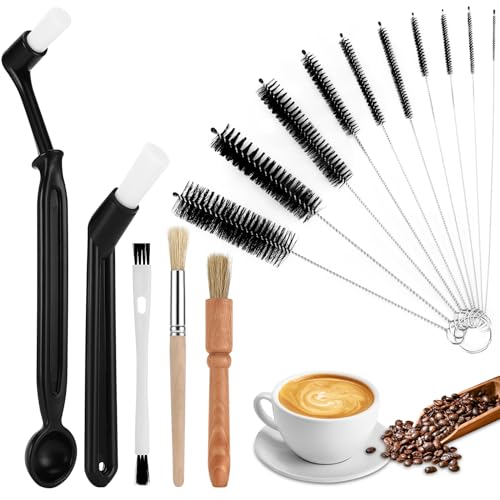 Auauraintt Kaffee Pinsel Kaffee Reinigungsbürste Set, 15 Stück Kaffeevollautomat Kaffee Pinsel Espressomaschinen Reinigungspinsel Holz Griff Kaffeemühle Maschine Reinigungsbürste