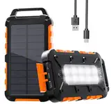 Solar Powerbank 26800mAh, PD15W Tragbare Solar Ladegerät mit Solarpanel USB C Externer Akku Outdoor Wasserdichtes mit LED Taschenlampe und 3 Ausgängen für Camping, Smartphones, Tablets und Mehr