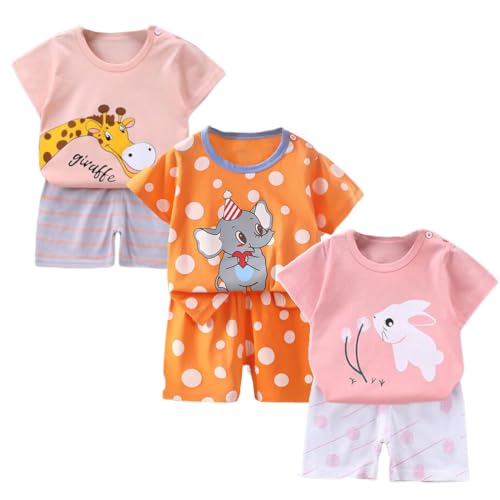 XM-Amigo Baby Mädchen 3er Set Kurzarm Shorts T-Shirts Halbarm,6er Pack (Mit Schulterschnalle,Packungsgröße: 60 )