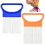 ZORVUJI 2 Stück Zwiebelschneider Gemuseschneider Gemüse Slicer Schnitthilfe Sicher für Tomate Zwiebel Zitrone (Blau,Orange)