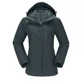 OutPro Skijacke Damen 3 in 1 Winterjacke Wasserdicht Winddicht Funktionsjacke Winterjacke Herausnehmbare Fleece Innenschicht Outdoor Wandern，grau XXL