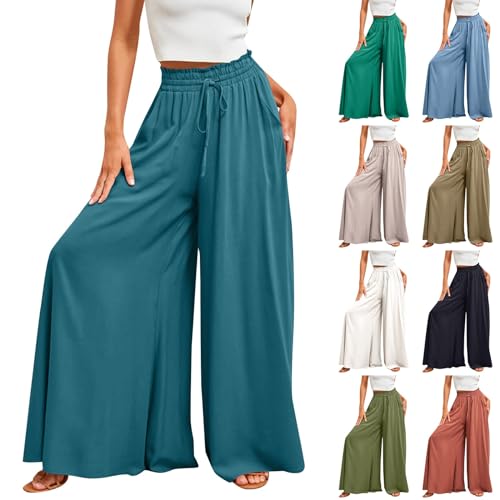 Meine bestellungen leichte Sommerhose Damen Schwarze Hose Damen Bequeme Hose Damen Locker Einfarbig weitem Beinschnitt Lang Hose mit Tunnelzug plissee Hose Damen lang Cargohose (Grau, S)