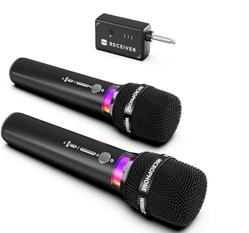 ECHOMUSSY Mikrofon Kabellos, Wiederaufladbare Kabellose Doppel mikrofone Mit 1:1-Chip-Verbindung Und LED-Leuchten, 40 Stunden Laufzeit, 200 Fuß Empfangsreichweite, Karaoke Mikrofon Zum Singen