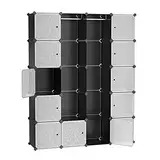 SONGMICS Garderobe Kleiderschrank Mit 2 Kleiderstange, modularer Kombischrank, platzsparendes Steckregalsystem, 143 x 36 x 178 cm, schwarz LPC30H