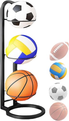 Ball Aufbewahrungsregal, 3 4 Bälle Vertikale Ballständer Ballregal, Ballständer Fussball,Metall-Sportball-Display-Halter, Mehrschichtiges Ball-Organizer-Rack, Für Basketball (schwarz,3 Stufiges)