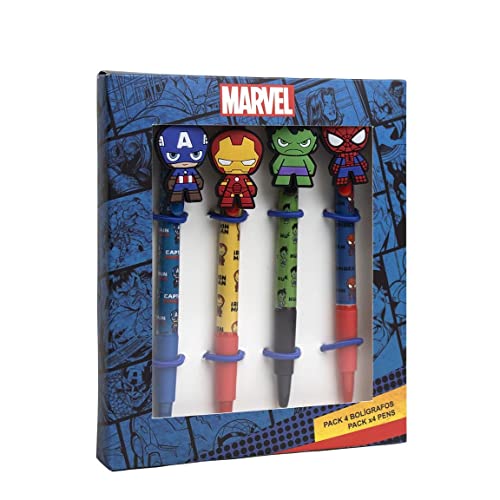 CERDÁ LIFE'S LITTLE MOMENTS - Pack de 4 bolígrafos de alta calidad The Avengers | Un regalo original para los fans - Licencia oficial de Marvel.