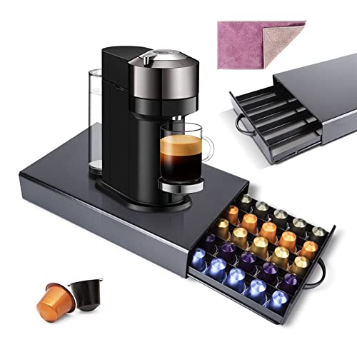 Myiosus Kaffee Kapselhalter, Kapsel Aufbewahrung Schublade für 45 Kapseln, KaffeeMaschine Ständer & Kaffeepads Organizer, Aufbewahrungsbox für Küchen Haushalt Büro - mit 1 Mikrofasertücher