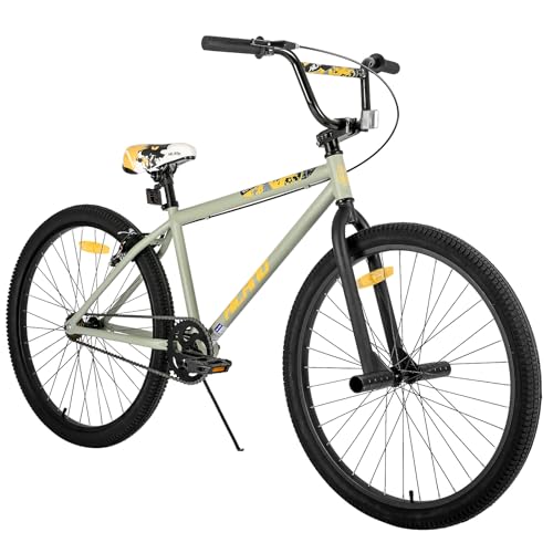 Hiland 26 Zoll Kinderfahrrad für Jungen und Mädchen, Jugendliche ab 7 Jahre BMX, Freestyle, 2 Stahl Pegs, Kettenschutz, Freilauf Schwarz Grau