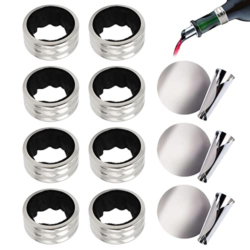 TIANNAIT 8 Weinringe und 6 Drip Pad, Weinringe aus Edelstahl, Tropfschutz, Zubehör für auslaufsichere Weine, wiederverwendbar, in Häusern und Bars verwendet