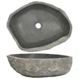 vidaXL Waschbecken Flussstein Naturstein Aufsatzwaschbecken Waschschale Waschtisch Handwaschbecken Bad Waschplatz Badezimmer Oval 45-53cm