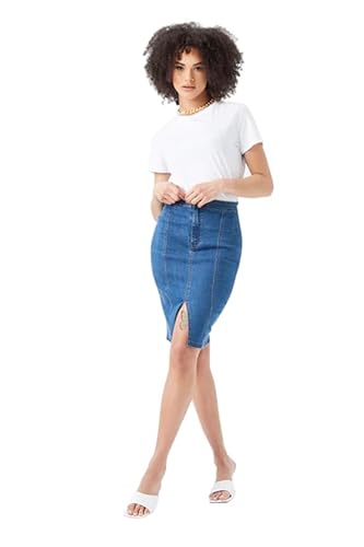 kraftd Damen Jeans-Bleistiftrock, Mini, figurbetont, hohe Taille, lässiger Baumwollrock (Blau, 10)