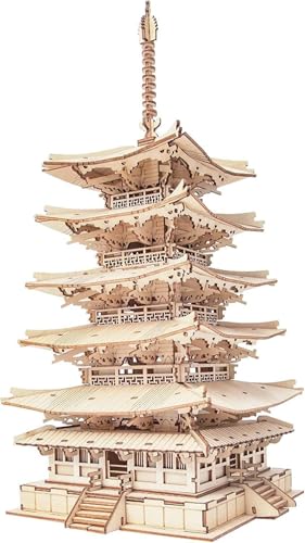 RoWood 3D Puzzle Modellbau Bausatz aus Holz - DIY Holzpuzzle Modellbausatz für Erwachsene und Kinder - Weihnachten Geburtstag Geschenke für Männer und Frauen – Fünfstöckige Pagode