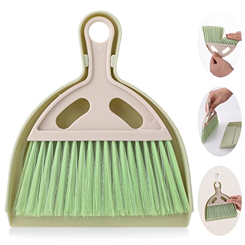 cobee Kleines Besen und Kehrschaufel Reinigungsset, Mini Schneebesen Kehrschaufel und Bürste mit Griff Tragbare Kehrschaufel für Tischplatten Esstisch Krümelkehrer (Grün)