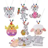 TGFIX 12 Stück Ostern Bastelset Ostergeschenke Kinder Oster Anhänger Deko Osterhase Kette Basteln Moosgummi Küken Kunsthandwerk Lamm Halskette Handwerk Osterbasteln für Ostern Osterdeko