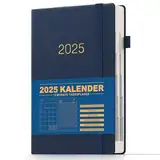 KaKa Dragon Kalender 2025 Terminplaner, Buchkalender Agenda, Deutsches Tagebuch Planer A5 Terminplaner 1 Tag 1 Seite mit Monatsregistern, (416 Seiten) Hardcover (Blau)