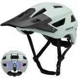 Favoto Mountainbike Fahrradhelm mit Schirm Leicht - Doppelte Inmould Technologie MTB Helm für Damen Herren Rennradhelm L(59-61cm) Verstellabr Hellgrün