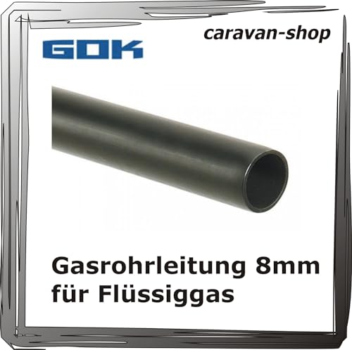 GOK Gasrohrleitung Stahl 8mm x 1mm - Schwarz, Gasrohr Flüssiggas Propan Wohnwagen Caravan, 1 m, 1 Stück