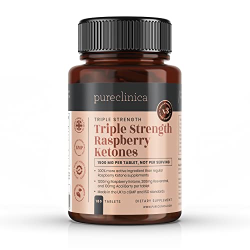 Triple strength Himbeer Ketone - 1500mg x 180 - mit Resveratrol & Acai Beere. 99.94% pure - 3 x stärke der normal Himbeere Ketone.