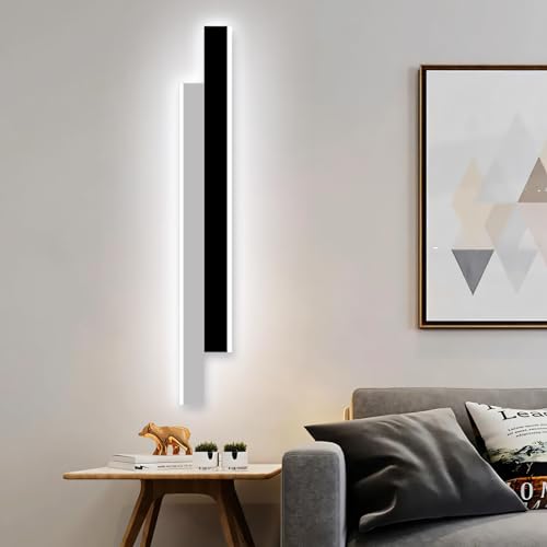 niuniaj 20W Wandlampe Innen,LED Wandleuchte Innen,80CM Wandleuchte Lang,Kaltweiß 6000K,Wandlampe Design Schwarz+Weiße für Wohnzimmer, Schlafzimmer, Treppenhaus, Arbeitszimmer