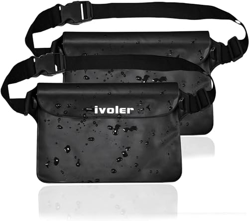 ivoler [2 Stück] wasserdichte Tasche Beutel Bauchtasche Handyhülle Schutzhülle Strand-Tasche für Geld, Kamera und Smartphones Ideal für Wassersport, Strand, Schwimmen, Bootfahren (Schwarz)