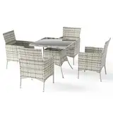 Trumbeak Sitzgruppe für 4 Personen,Gartenmöbel Polyrattan 5-teilig,4 Stühle,Tisch mit Glasplatte,Wetterfest Polyrattan Möbel für Garten,Balkon,Grau