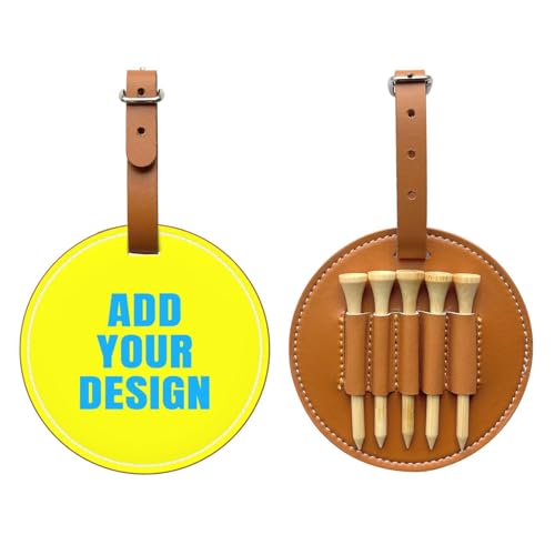 DICUSPEROZTOM Benutzerdefinierter Leder Golf Tees Halter, personalisierter Design Name Logo Golf Tees Organizer Tasche mit Gürtel Foto Golf Tees Halter Organizer für Mann Frau (Braun)