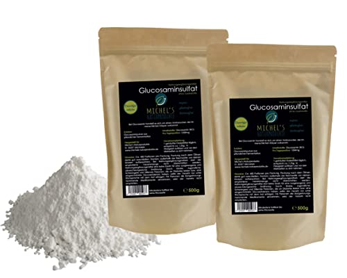 Michel´Naturprodukte Glucosaminsulfat Pulver 1kg (2x500g) -reines Glucosamin-Vegan-Aus pflanzlicher Fermentation-Glucosamine-Premium Qualität