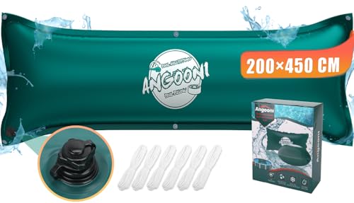 Angooni Poolkissen Winter 200 x 450 cm XXL (für 320-750 x 550-860 cm Pools) | Luftkissen Pool mit Doppelnaht zur Poolabdeckung | Pool Kissen für den Winter mit Boston Dual-Inflation Ventil | Grüner