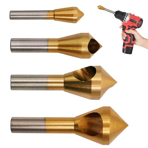 Senker-Fase-Entgratungswerkzeug-Set, Senker-Bohrer-Set - 4X Holzfasenbohrer | Schnellarbeitsstahl-Lochentgratungswerkzeug, 90-Grad-Senkbohrer für, Metall, PVC