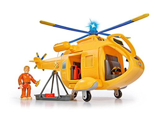 Simba 109251002 - Feuerwehrmann Sam Hubschrauber Wallaby II (34 cm, 6 Sitzplätze) für Kinder ab 3 Jahren, mit Originalsound, Licht, drehbarem Rotor, Seilwinde und Tom Thomas Figur, Gelb