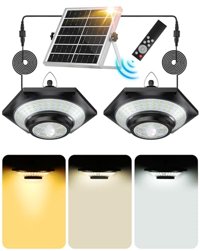 FabStyl 2 Stück Solar Hängeleuchte 5W 4000LM mit Bewegungsmelder Solarlampen Pendelleuchte für Außen Innen 4400mAh, IP65 Wasserdicht, Warm/Natur/Kaltweißes Licht, 5 Modi für Garten Pergola Garage