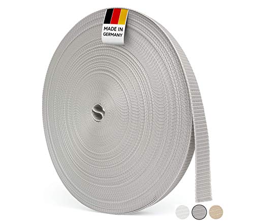 BAUHELD® 50m Rolladengurt 14mm 18mm 20mm 23mm [Made in Germany] Für Rolläden an Türen & Fenster geeignet [Hohe Reißfestigkeit und UV-Stabilität] Rolladen-Gurtband Grau Weiß Beige Braun