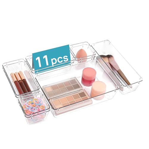 Vtopmart 11 Stücke Schubladen Ordnungssystem mit 4 Größen, Schubladen Organizer, Schminktisch Organizer für Make-up, Schule, Büro, Badezimmer