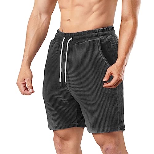 Generisch Männer Kurze Kleidung Herren-Freizeitshorts, Arbeitsshorts, modische, schmale Fünf-Hosen-Strandshorts, Herren-Cord-Shorts Sport Shorts Herren (Grey, L)