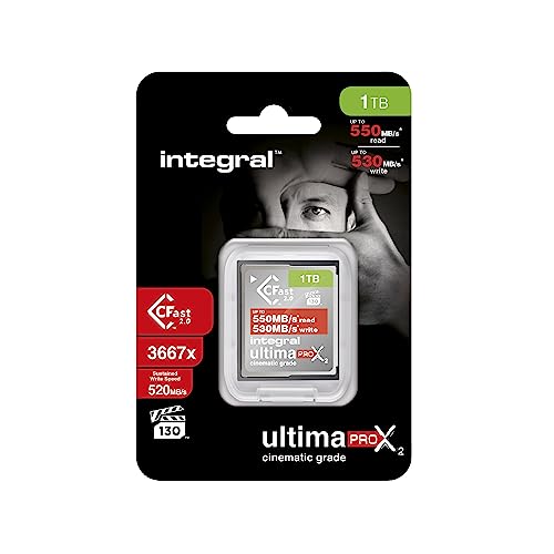 Integral 1TB CFast 2.0 Speicherkarte Kamera 6K/4K RAW 520MB/s Sustained Write Für Blackmagic Pocket Cinema 6K/4K, Canon EOS C200/C300 Mark II/C700, RED Komodo 6K | CF Karte | Compact Flash Karte