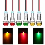 Cerioll LED Metall Kontrollleuchte, LED Metall Anzeigelampe, 6mm LED Kontrollleuchte, 6 Stück Metall Kontrollleuchte mit Draht, Wasserdichte Signallampe, 110V-220V (Rot Gelb Grün je 2 Stück)