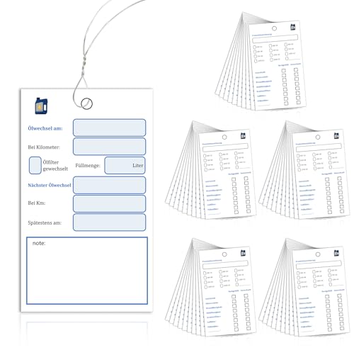 50 Stück Ölwechsel anhänger Öl Schilder mit draht Ölwechselzettel Öl anhänger Öl Service Anhänger Ölwechsel schilder 6x10cm