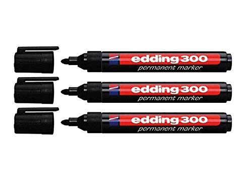 Edding 4-300001 300 Industry Permanent Marker - Rundspitze - Beschriftung von Karton, Metall, Gummi und Glas, schwarz (1,5-3 mm, 3er Pack)