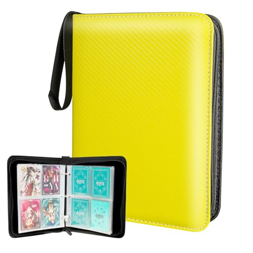 Sammelkartenalben, 4 Taschen, Kartenbinder, 400 doppelseitige Taschen, PU, Premium-Reißverschluss, Sammelmappe für TCG, Sportkarten (Gelb)