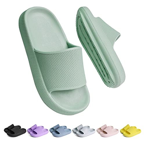 Buwege Unisex Kinder Badelatschen Jungen Mädchen badeschlappen Cozy Slides Wolken Schlappen Original EVA Weiche Dicke Sohle Rutschfeste Schwimmbad Strand Badeschuhe Grün 35 EU