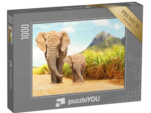puzzleYOU: Puzzle 1000 Teile „Afrikanische Busch-Elefanten, Wildreservat“ – aus der Puzzle-Kollektion Elefanten, Tiere in Savanne & Wüste, Tiere in Dschungel & Regenwald