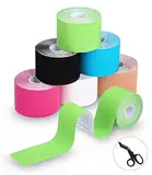 TIDEVAN 6 Rollen Tape Sport (5m x 5cm) Kinesiotapes Hautfreundliche Tapes Kinesiologie Tape mit Spezielle Schere, Wasserfeste Kinesiotape für Knie, Schulter und Ellenbogen, Muskelstraffende Bänder