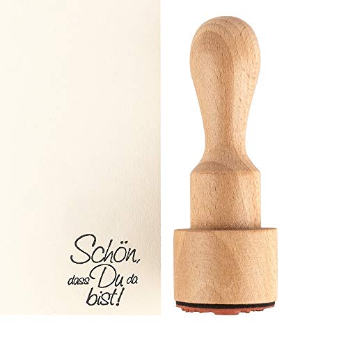 Ideen mit Herz Stempel | Hochwertiger Holzstempel mit Griff | Ø 3 cm | 8,5 cm hoch | verschiedene Sprüche zur Auswahl (Schön, dass Du da bist!)