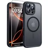 TOCOL 3 in 1 für iPhone 16 Pro Max Hülle für Magsafe, mit 2 Schutzglas, Vollständiger Kameraschutz Stoßfest Kratzfest Magnetisch Handyhülle für iPhone 16 Pro Max Case, Schwarz