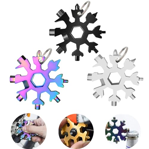 18 in 1 Schneeflocken Multitool,Edelstahl Schneeflocken Multifunktionswerkzeug,Tragbares Schneeflocken-Werkzeug Mit Schlüsselanhänger, Ideales Geschenke für Männer und Vater (Silber & Schwarz& bunt)