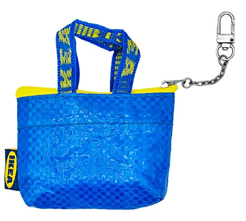 Ikea Knölig Frakta Mini Tasche Tüte Reißverschluß blau+Kette für Schlüsselbund