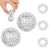 URAQT Magnetischer Akupressurball, 2 Stück Igelball Massage Small und 3 Massageringe für Finger, 32 mm Magnetic Spiked Massage Ball für Stress Relief oder Massage für Rücken Beine Füße Hände(Silber)